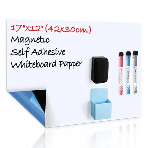 Produktbild CUHIOY Whiteboard Folie Magnetisch Selbstklebend A3 für Jede Glatte Oberfläche, Mit Neuer Schmutzabweisender Technologie, Einkaufsliste Kühlschrank, Notiztafel Büro, Inkl 3 Whiteboard-Stiften