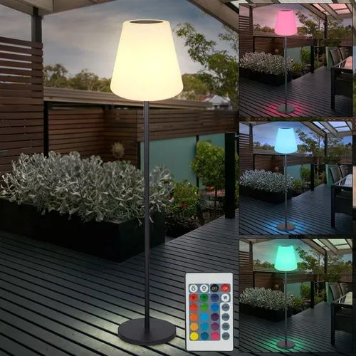 Solarlampe Stehleuchte mit RGB Farbwechsel und Fernbedienung - Moderne Solar Standlampe für den Außenbereich, 150 cm hoch, mit RGB Farbwechsel und IP44 Schutz gegen Spritzwasser – ideal für Balkon und Garten.