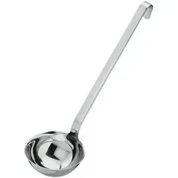 Rösle Haken Schöpflöffel 9 cm - Hochwertiger Küchenhelfer - Schöpfkellen aus Edelstahl mit 9 cm Durchmesser. Ideal zum präzisen Schöpfen und Dosieren, ausgestattet mit Rundum-Schüttrand gegen Abtropfen. Qualität und Design von Rösle seit 1888.