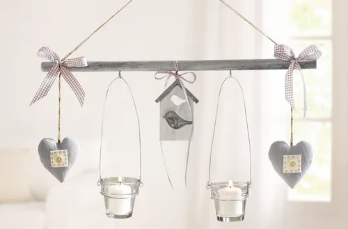 Windlicht Hänger Shabby Chic Grau Vogelhaus Kerzenhalter Windlicht Teelicht 50cm