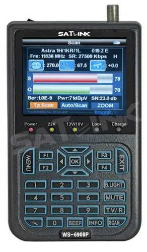 Satlink WS-6908P Sat Messgerät Satfinder DVB-S TV | Digitales Pegelmessgerät zur präzisen Satellitensuche | LCD Signalstärke Anzeige | Mobiles Handgerät mit Akku