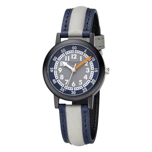 REGENT Kinderuhr Jungen in schwarz grau blau weiß orange Aluminium ⌀30mm F-1474