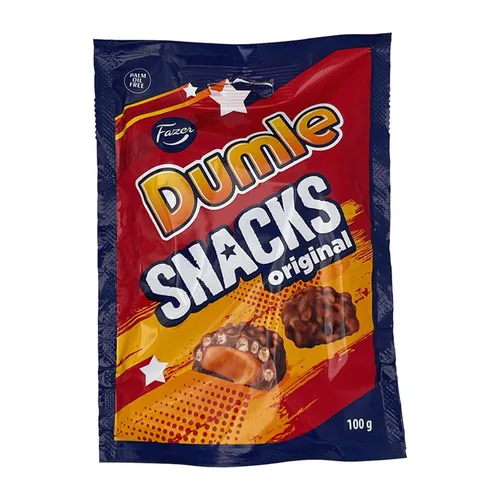 Fazer Dumle Snacks Original, Milchschokolade/Crispies Toffeefüllung 100g Beutel
