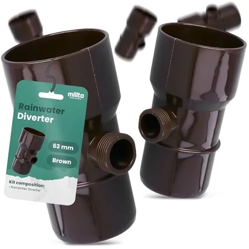 Millto™ Regensammler Dachrinnenablauf für Regentonne DN Ø63 mm 3/4 AG Braun | Wasserfänger Wassersammler Regenwasser Fallrohr Regenwassersammler Fallrohrfilter Gartenschlauch Anschluss
