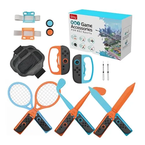 in 1 Sport Zubehör Set für Nintendo Switch 2 von MMOBIEL – Familienparty-Paket mit Tennisschlägern, Golfschlägern, Schwertern, Bein-/Handgelenkriemen & Mehr für Switch Sportspiele 18