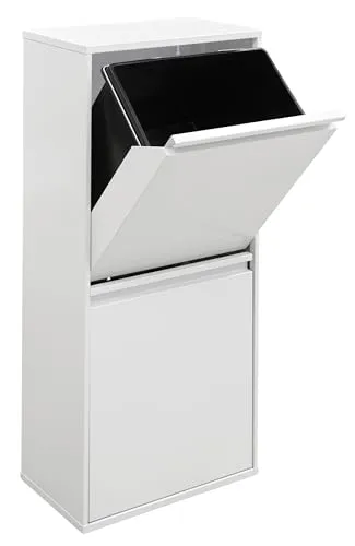 ARREGUI Basic CR401-B2 Mülltrennsystem aus Stahl | 2 Fächer Mülleimer für die Küche | 2 Fach Abfalleimer | 2x23 L (46 L) | Herausnehmbare Extragroße Eimer | Recycling Schrank für Mülltrennung | weiß
