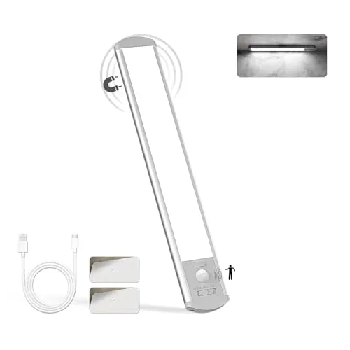 LQWELL® Schrankleuchte mit 36 ​​LEDs und Bewegungsmelder, 24 cm, 1500 mAh, Wiederaufladbar, Dimmbar, Schrankleuchte für Küche, Kleiderschrank, Bücherregal, Schlafzimmer (Grau, 1 Stück)