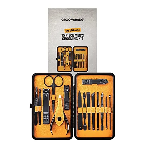 15-Teiliges Maniküre Set Für Herren | Edelstahl Nagelknipser | Maniküre Und Pediküre Pflegewerkzeuge Mit Luxus Reiseetui Für Hände Und Füße