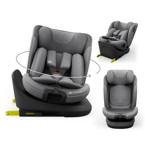 Kinderkraft I-GROW 2 PRO Kindersitz 0-36 kg, I-SIZE 40-150 cm, 360 grad drehbar, Kinderautositz mit Isofix station, FWF und RWF, Verstellbare Kopfstütze/Rückenlehne mit Liegeposition, Grau
