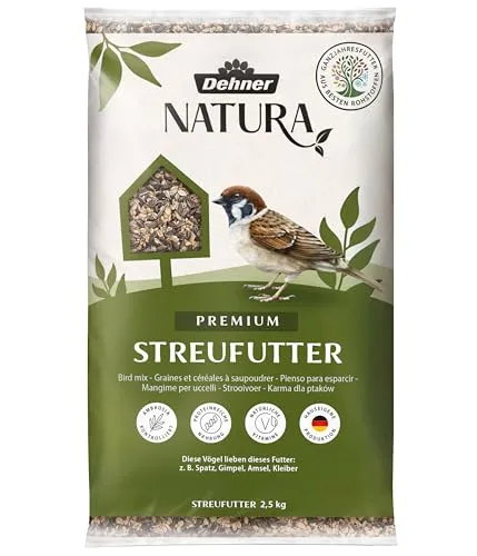 Dehner Natura Premium Wildvogelfutter, Streufutter, Ganzjahresfutter proteinreich / energiereich, hochwertiges Vogelfutter für Wildvögel, 2.5 kg