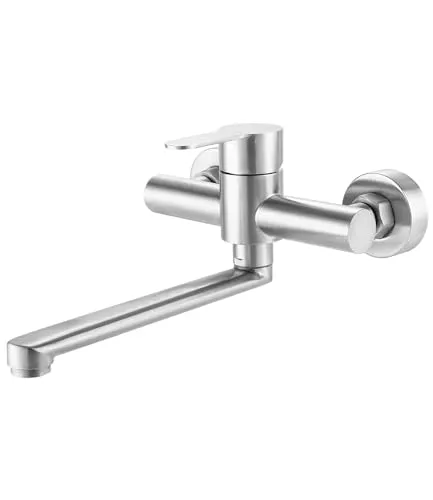 Wasserhahn Wandmontage Edelstahl - Flexibler Einhebelmischer für die Küche - Berührbare Wasserhähne für die Küche mit 360° schwenkbarem Auslauf und hochwertigem Edelstahl, ideal für Doppelspülen und platzsparendes Design.