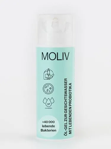 MOLIV Reinigungs-Oleo-Gel mit lebenden Probiotika – 150 ml, ohne Konservierungsstoffe, unterstützt Hautbarriere, entfernt Make-up, spendet Feuchtigkeit, für alle Hauttypen, ideal für empfindliche Haut