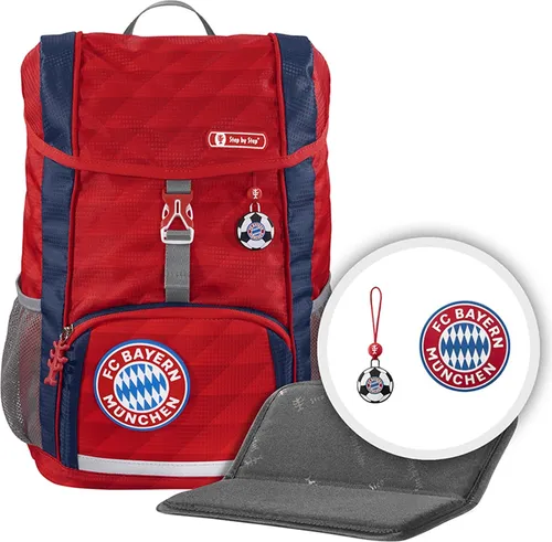 Step by Step Kid Rucksack-Set FC Bayern „Mia san Mia“, 3-teilig - Schulranzen mit ergonomischem Design, reflektierenden Elementen für Sicherheit und individualisierbaren MAGIC MAGS für persönlichen Stil – ideal für Kindergarten und Freizeit.