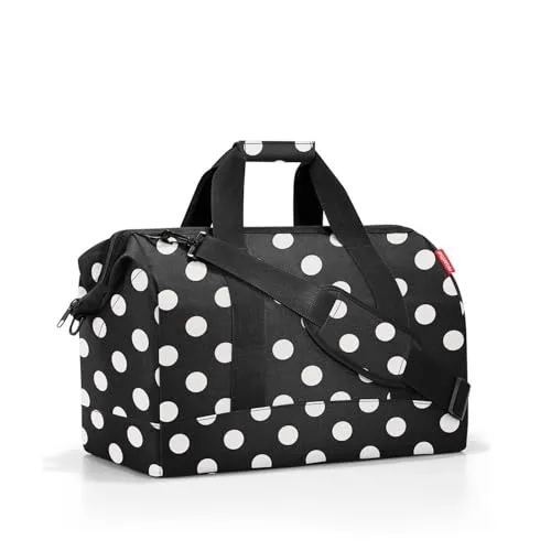 reisenthel allrounder L Sporttasche - stilvolle Reisetasche in dots white, nachhaltig aus PET-Flaschen, ideal für Sport und Reisen mit viel Stauraum und bequemem Tragekomfort