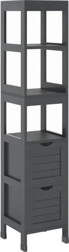 Vicco Hochschrank Vilda, Grau, 30 x 144 cm mit 2 Schubladen - Hochschrank für Badezimmer, mit 2 großen Schubladen und 3 Einlegeböden für optimalen Stauraum. Ideal für kleine Räume, sorgt für Ordnung und Stil.
