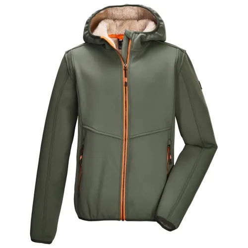 killtec KOW 240 BYS Fleece Jacket oliv (00733) 152 - Funktionsjacke für Kinder mit kuscheligem Teddyfleece und Kapuze, ideal für kalte Herbst- und Wintersaison. Reflektierende Elemente erhöhen die Sichtbarkeit und Zippertaschen bieten praktischen Stauraum.