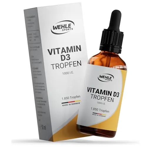 Vitamin D3 1000 IE pro Tropfen hochdosiert – Laborgeprüft – Flüssiges Vitamin D3 50ml (1850 Tropfen) mit MCT-Öl aus Kokos – Verpackung kann variieren