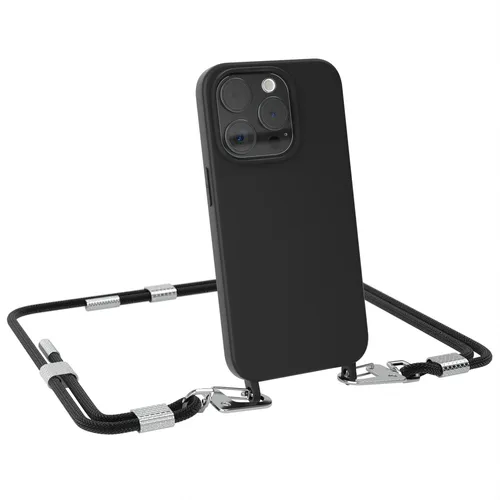 Produktbild Hülle mit Band für Apple iPhone 15 Pro Handykette Karabiner Silikonhülle Schwarz