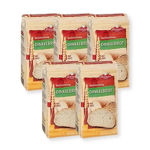BIELMEIER KÜCHENMEISTER Brotbackmischung Dinkelbrot 5 x 500 g I Brotbackmischungen für Brotbackautomat & Ofen I Brot mit Backmischung einfach gemacht