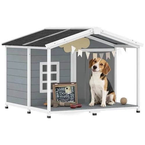PawHut Wetterfeste Hundehütte aus Holz 103 x 107 x 83,5 cm für Mittelgroße Hunde - Wetterfest und robust: Diese Hundehütte aus Tannenholz bietet optimalen Schutz vor Nässe und Kälte. Mit aufklappbarem Dach für einfache Reinigung und einer geräumigen Terrasse für den perfekten Rückzugsort im Freien.