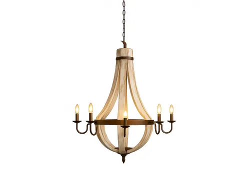Kronleuchter Abdallah Holz Metall 93cm - Lampen im indischen Shabby Chic mit kunstvollen Ornamenten für stimmungsvolle Beleuchtung. Ideal für hohe Räume, vormontiert und sofort einsatzbereit.