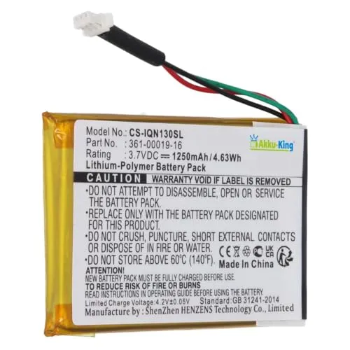 Akku-King Akku kompatibel mit Garmin 361-00019-16 - Li-Polymer 1250mAh - für Garmin Nüvi Nuvi 1300 1350 1350T 1370 1370T 1390 1390T 765T Nuvi 710 710T 760 760T 765