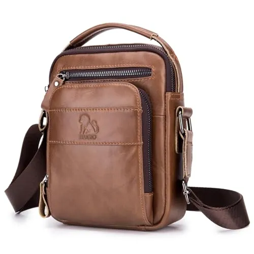BAIGIO Leder Umhängetasche Herren Schultertasche Vintage Männer Tasche Crossbody Bag Herrentasche zum Umhängen Ledertasche mit Verstellbarem Gurt für Business Arbeit Reise