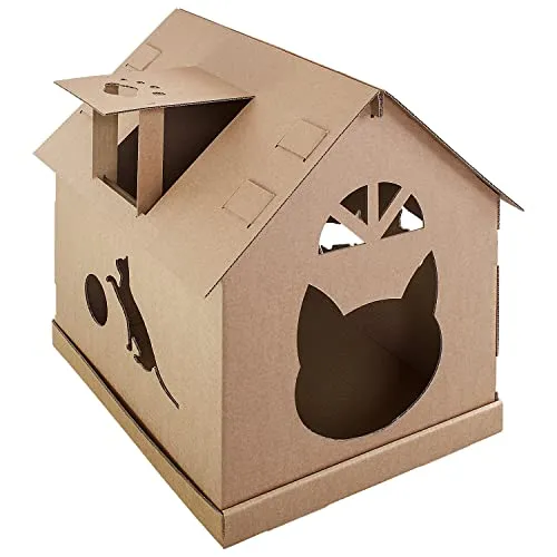 Petigi Katzenhaus 03 - Kreative Katzenburg aus Pappe - Katzenhöhlen & -häuser: Geräumige und kreative Katzenburg aus Wellpappe mit vielen Gucklöchern für optimale Beobachtung. Einfacher Aufbau ohne Kleber - ideal für entspannte Stunden Ihrer Katze!