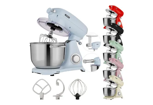Arebos Küchenmaschine Knetmaschine mit 6L Edelstahl-Rührschüssel, 1800 W, Geräuscharm,Küchenmixer mit Rührhaken, Schlagbesen & Spritzschutz