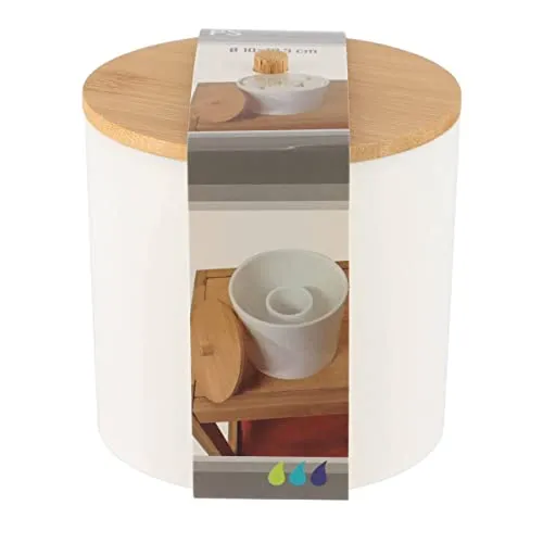 Tendance - Schachtel für Watte und wattestäbchen ps Weiss bambusdeckel - Weiss Bambus