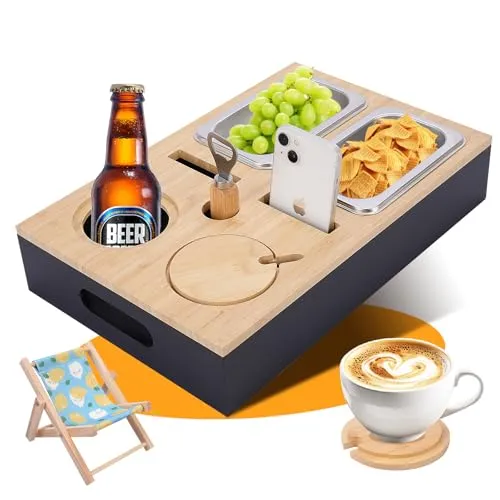 Couchbar Snackbox,Sofa Tablett,Mit Snackschalen Aus Edelstahl,mit Abnehmbarer Deckel,Couch Tablett,Snackbox mit Fächern,Sofatablett für Couch,Schlafzimmer & Wohnmobil