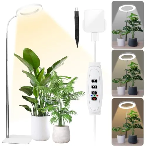 iTayga Pflanzenleuchte LED Vollspektrum, 72 LEDs Pflanzenlicht für Zimmerpflanzen mit Sockel, 3 Farbmodi, 3H/9H/12H Timer, 10 Helligkeitsstufen, 40-170cm Höhenverstellbar – Weiß (Ohne Adapter)