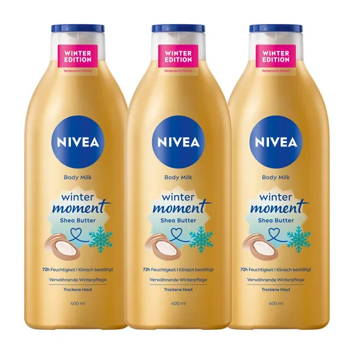 NIVEA Body Lotion Limited Edition Winter Moment 3 x 400ml - Bodylotion mit 72h Feuchtigkeit, ideal für intensive Pflege in der kalten Jahreszeit. Angereichert mit Tiefenpflege Serum & Shea Butter für geschmeidige Haut.