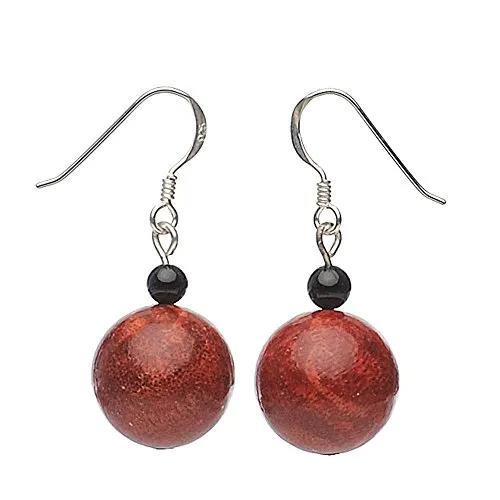 Ohrringe Ohrhänger echte Koralle Schaumkoralle & Onyx 925 Silber rot schwarz