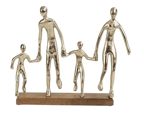 Lifestyle & More Moderne Skulptur Dekofigur Familie aus Metall auf Holzsockel stehend Silber Breite 38cm Höhe 31 cm
