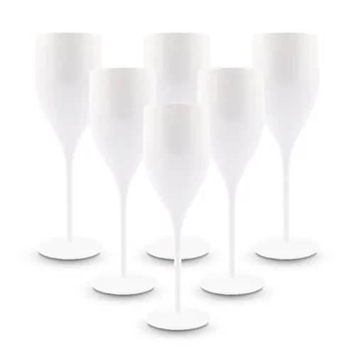 BRYNA - Set 6 Stück Gläser Flute 18 Cl aus Polycarbonat (Hartkunststoff), 100% italienisches Design, Unzerbrechliche Gläser, wiederverwendbare und spülmaschinenfeste Weingläser, Weiß