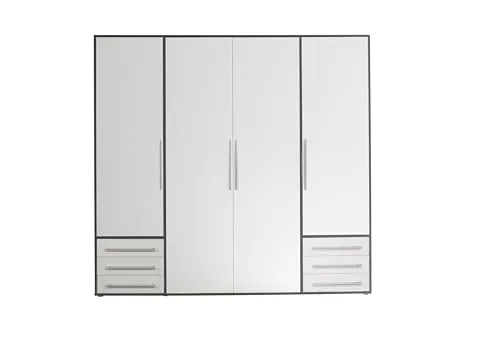 Livetastic Drehtürenschrank in Graphit und Weiß - Moderner Kleiderschrank mit 5 Fächern und 6 Schubladen, bietet viel Stauraum und sorgt für Ordnung in Ihrem Schlafzimmer.