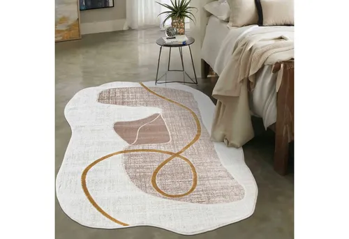 Mazovia Designteppich Modern Unregelmäßig Teppich Weich Teppich für Wohnzimmer Beige Creme, 80 x 150 cm, Fußbodenheizung