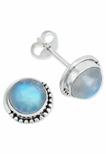 Ohrstecker 925 Silber Mondstein weißer Stein schimmer Edelstein Ohrringe echt Silber Damen Sterling Silber Stecker Geschenk(MOS-018-04)