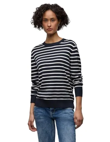 Street One Damen Gestreifter Pullover - Modischer Strickpullover mit maritimem Streifenlook, ideal für lässige Outfits und angenehmen Tragekomfort.