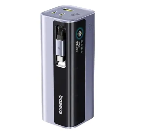 Baseus EnerGeek Powerbank 145W Externer Akku 20000mAh mit 60cm Ausziehbare USB-C Kabel für Laptop, iPhone 16/15, MacBook und Mehrgerät-Ladung