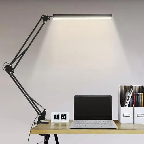BIENSER Schreibtisch Lamp, Schreibtischlampe LED Klemmbar, 1100LM Schwenkarm Architektenlampe, Büro Tischlampe mit 3 Farb und 10 Helligkeitsstufen, Augenschutz Klemmlampe, Memory-Funktion