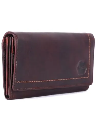 Tazzio Damen Geldbörse aus Echtleder - Vintage Portemonnaie Dunkelbraun - Damen-Geldbörsen mit geräumigen Fächern und RFID-Blocker für optimalen Schutz Ihrer Karten. Hochwertiges Echtleder im angesagten Vintage-Look.