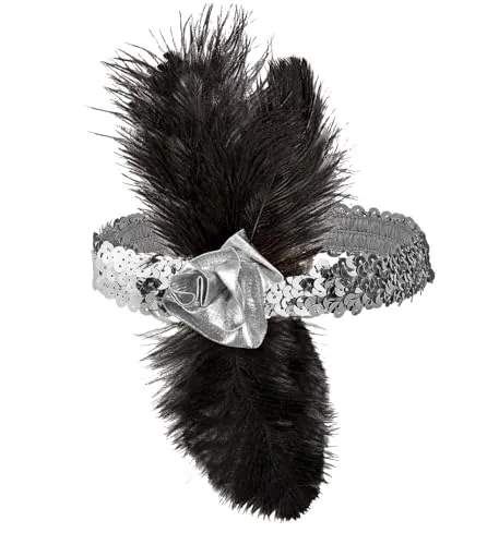 W WIDMANN MILANO Party Fashion - Stirnband 20er Jahre, Pailletten mit Blume und Federn, Charleston, Flapper