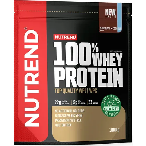 Nutrend 100% Whey Protein (Chocolate/Coconut) - 1000g - Molkenprotein-Pulver mit köstlichem Schokolade-Kokos-Geschmack, ideal für den Muskelaufbau und die Regeneration nach dem Training.