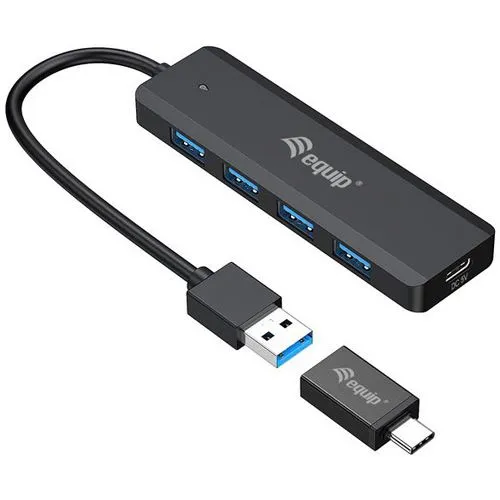 Equip 4-Port USB 3.2 Gen 1 Hub - USB Hub mit 4 Anschlüssen, ideal zur Erweiterung von Notebooks und PCs, ermöglicht den Anschluss von bis zu 4 USB-Geräten gleichzeitig.