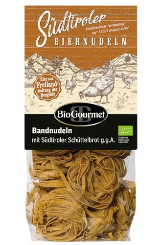 BioGourmet Bandnudeln mit Südtiroler Schüttelbrot g.g.A. | Herzhaft-aromatische Eiernudeln mit original Speck aus Südtirol | 1 x 250g Bio