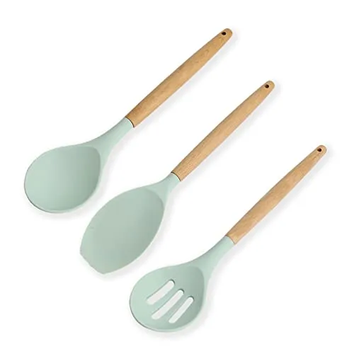 Küchenhelfer Set, Küchenutensilien Set 3-teiliges Silikon Kochutensilien Kochbesteck Set Mit Loch zum Aufhängen Hitzebeständiger Kochgeschirr Antihaft Kochset Küchenutensilien Camping Zubehör -Grün