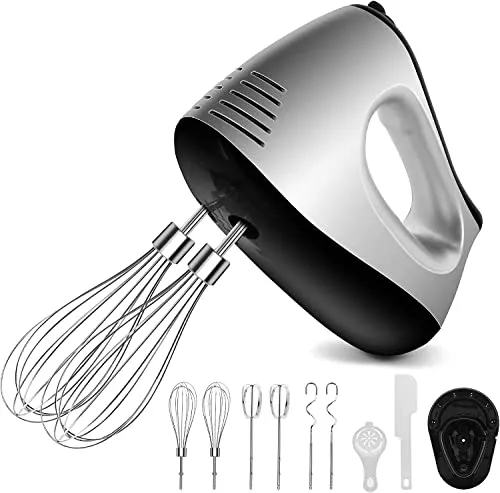 NWOUIIAY Elektrischer Handmixer 500W mit Zubehör - Vielseitiger Handmixer mit 5 Geschwindigkeitsstufen, ideal zum Rühren, Mischen und Kneten. Inklusive 2 Schneebesen, 2 Haken und praktischen Aufbewahrungslösungen für einfachen Einsatz und Ordnung.