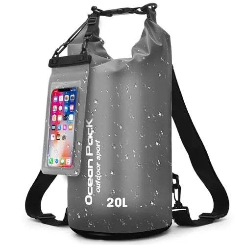 Dry Bag mit Handy-Schutzbeutel & Trageriemen – Wasserdichte Tasche für Outdoor, Camping & Wassersport | 5L, 10L, 20L | Ultraleicht & Robust | Packsack Wasserdicht & Dry Bag Rucksack(Schwarz, 20 L)